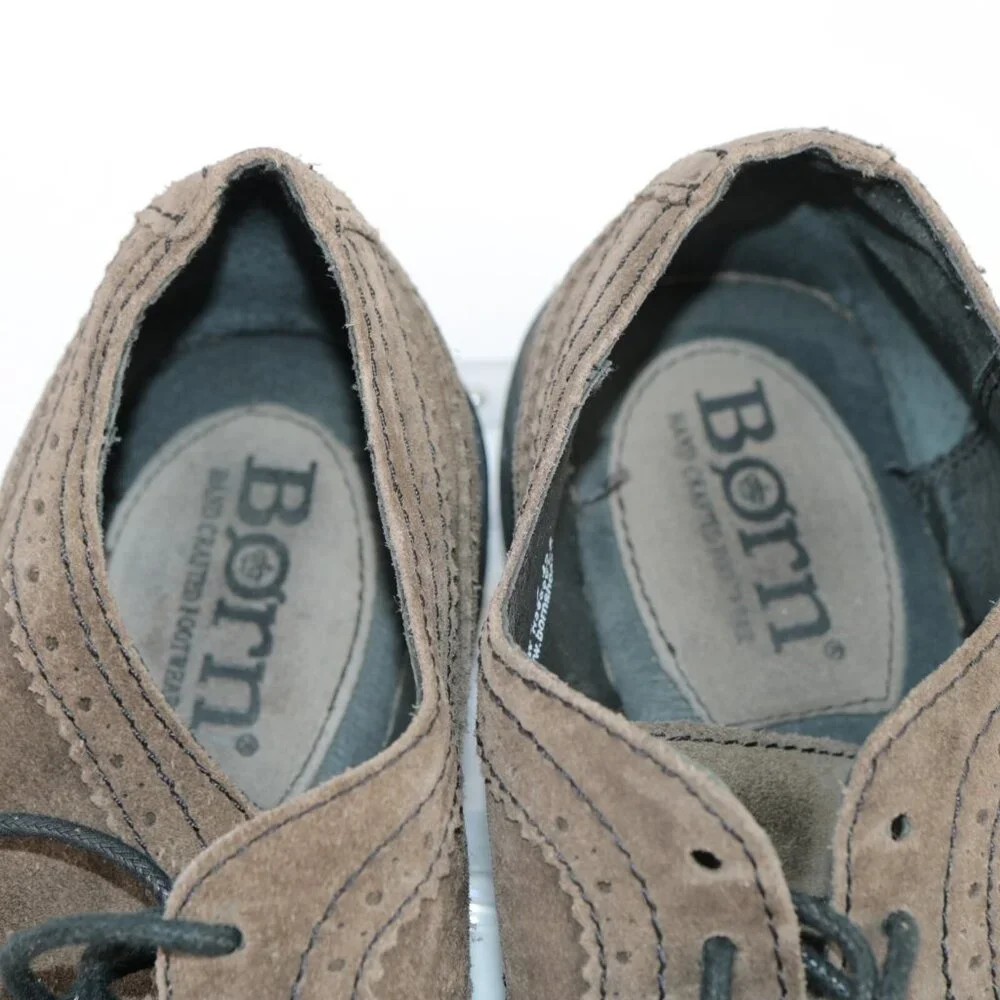 Born Mens Oxford Size 9 Brown Suede Wingtip‎ Brogue Lug Sole Dress Shoe